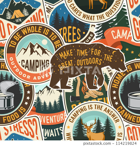 Summer camp seamless pattern or background. Vector. Fabric, textile, wallaper. 114219824