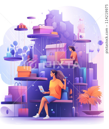 Illustration of a People buying products online shopping store concept design AI Generated 114219975