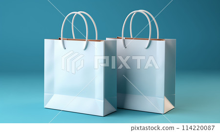 White Paper Shopping Bag with Handle Robe Isolated on Blue Pastel Background Ai Generated White Paper Shopping Bag with Handle Robe Isolated on Blue Pastel Background Ai Generated 114220087