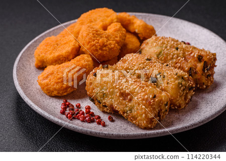 Delicious hearty vegetarian or vegan dish in the form of cutlets or patties 114220344