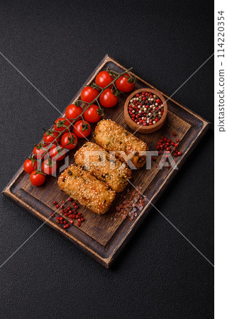 Delicious hearty vegetarian or vegan dish in the form of cutlets or patties Delicious hearty vegetarian or vegan dish in the form of cutlets or patties 114220354
