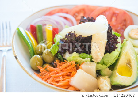 Salad with vegetable in white plate - Healthy food style Salad with vegetable in white plate - Healthy food style 114220408