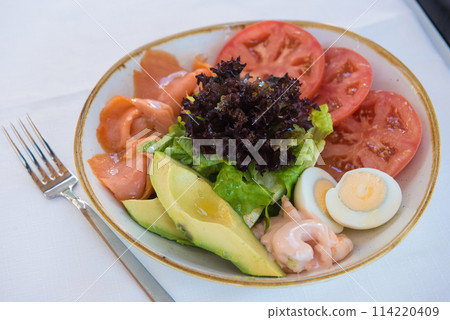 Salad with vegetable in white plate - Healthy food style Salad with vegetable in white plate - Healthy food style 114220409