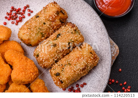 Delicious hearty vegetarian or vegan dish in the form of cutlets or patties 114220513