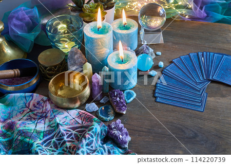 Mystical Still Life with Tarot and Crystals 114220739