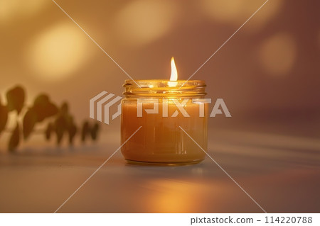 Warm and Gentle Light from a Candle in a Tranquil Setting. 114220788
