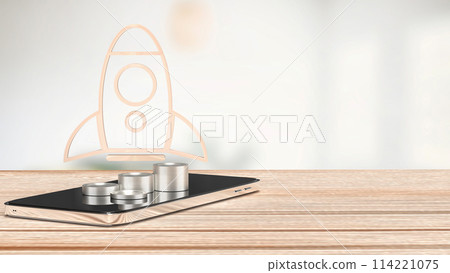 The rocket and coins on mobile for startup or technology concept 3d rendering. 114221075