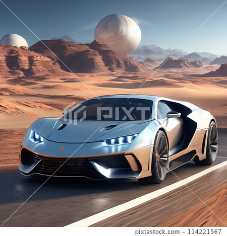 科幻風格的跑車在外星道路上奔跑 114221567