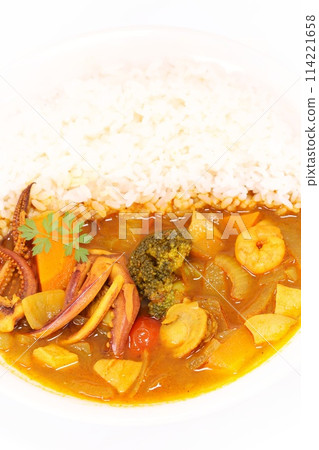Seafood curry, soup curry, light background Seafood curry, soup curry, light background 114221658