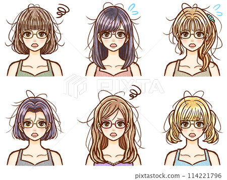 插圖資料集 3 成年女性患有各種髮型的捲髮 114221796