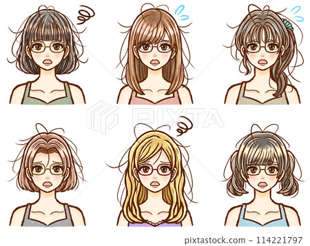 插圖資料集 4 成年女性患有各種髮型的捲髮 114221797