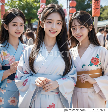 High school girls enjoying a festival in yukata AI generated image AI generated AI image AI beauty 114221921