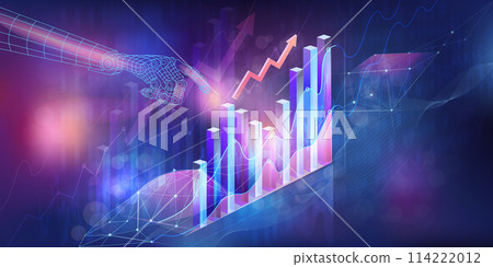 Abstract infographics on the topic of economic growth graphs and financial market research using AI 114222012