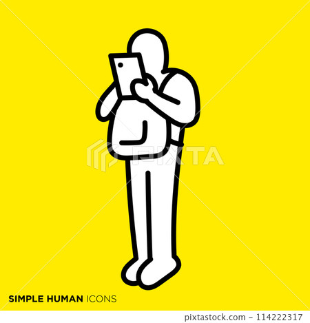 Simple human icon series, person carrying backpack and looking at smartphone Simple human icon series, person carrying backpack and looking at smartphone 114222317