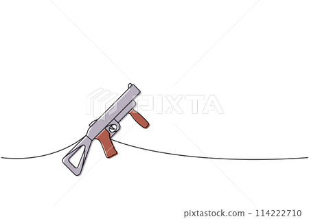 Grenade launcher one line colored continuous drawing. Various modern weapons continuous one line illustration. Vector linear illustration. 114222710