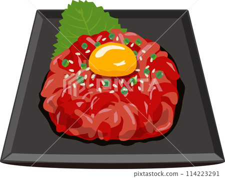 Beef Yukhoe on a black square plate 114223291