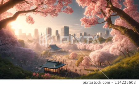 A beautiful image of Tokyo surrounded by cherry blossoms A beautiful image of Tokyo surrounded by cherry blossoms 114223608