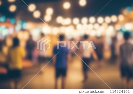 Blur image of night market festival with bokeh for background usage. Blurred background design 114224161