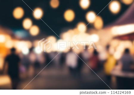 Blur image of night market festival with bokeh for background usage. Blurred background design 114224169