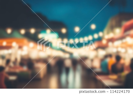 Blur image of night market festival with bokeh for background usage. Blurred background design 114224170