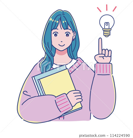 Anime-style female student holding a book Idea 114224590