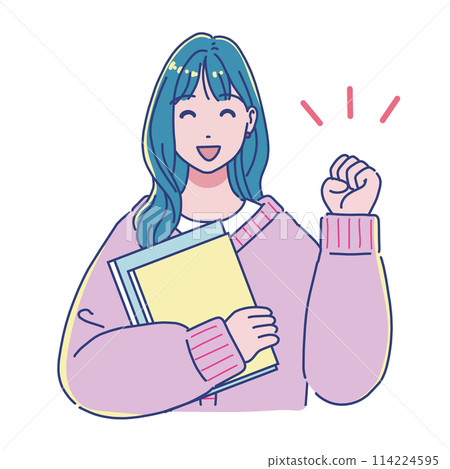 動漫風格女學生拿著書膽姿勢 114224595