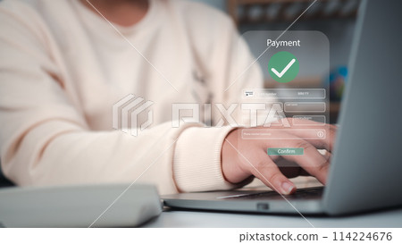 Business people using computer, online payment, banking, online shopping, Digital online payment concept. Technology online banking applications via internet network. financial transaction. Business people using computer, online payment, banking, online shopping, Digital online payment concept. Technology online banking applications via internet network. financial transaction. 114224676