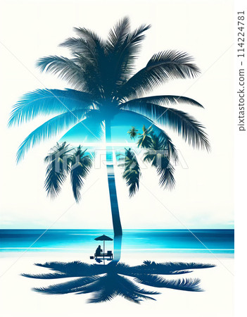Tropical palm tree silhouette and ocean 114224781