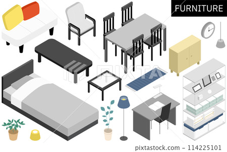 Isometric illustration of furniture needed for a new life 114225101