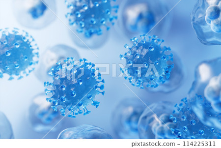 Transparent virus with cells background, 3d Transparent virus with cells background, 3d 114225311