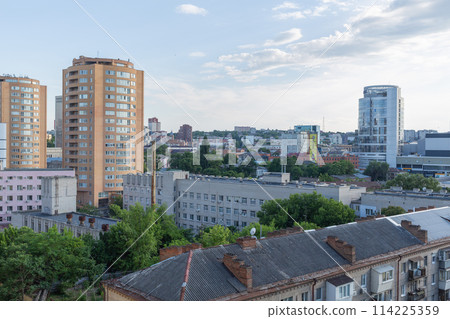 [Ukraine] View of the Dnipro cityscape from a high floor of a building 114225359