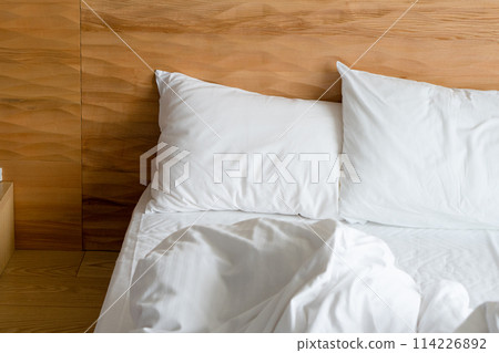 Hotel bed used Hotel bed used 114226892