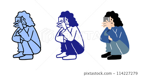 Illustration material of a woman crouching down and taking a photo with a smartphone 114227279