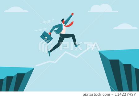 Businessman jump over the cliff 114227457