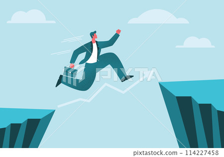 Businessman jump over the cliff 114227458
