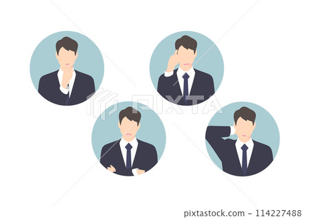 思考，雙臂交叉，擔心，商人/經理抱著頭，圖標風格 114227488