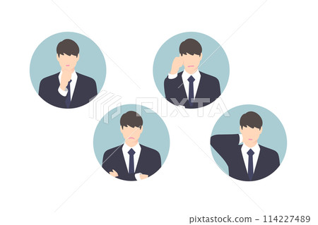 思考，雙臂交叉，擔心，商人/經理抱著頭，圖標風格 114227489