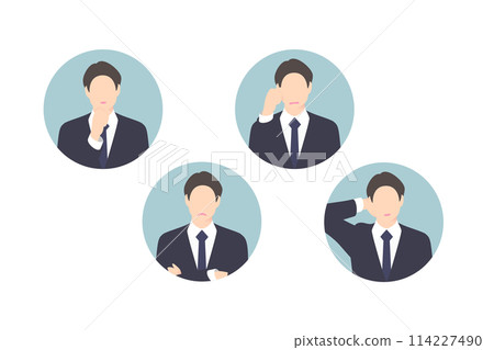 思考，雙臂交叉，擔心，商人/經理抱著頭，圖標風格 114227490