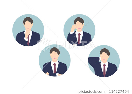 思考，雙臂交叉，擔心，商人/經理抱著頭，圖標風格 114227494