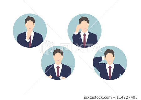思考，雙臂交叉，擔心，商人/經理抱著頭，圖標風格 114227495