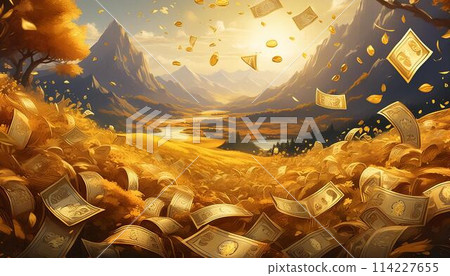 金錢掉落的金色風景 金錢掉落的金色風景 114227655