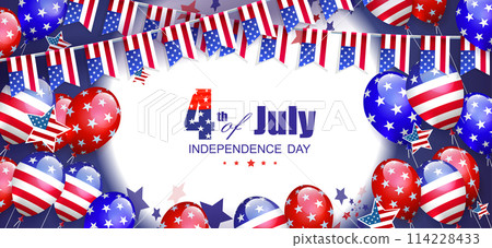 Banner with balloons, garland with the symbols of the American flag 114228433