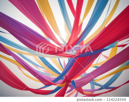 Colorful ribbons fluttering in the wind, generative ai 114228509