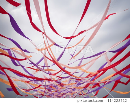 Colorful ribbons fluttering in the wind, generative ai 114228512