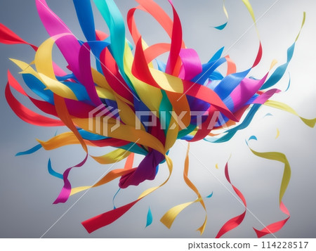 Colorful ribbons fluttering in the wind, generative ai Colorful ribbons fluttering in the wind, generative ai 114228517