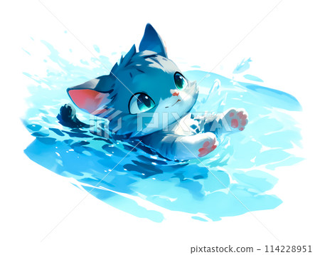 A cute cat swimming smoothly 114228951