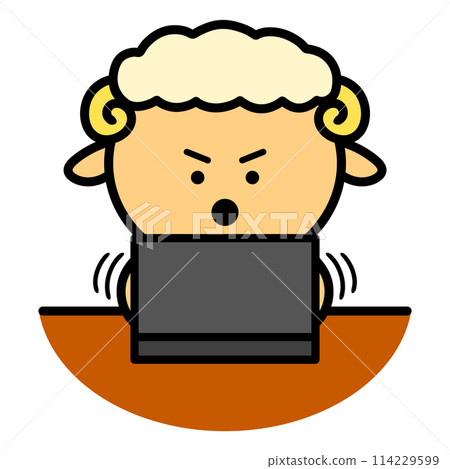 Illustration of a sheep using a computer 114229599