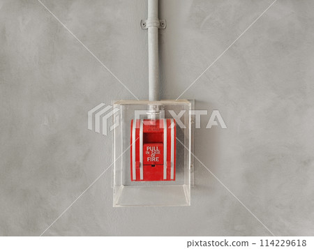 Fire alarm box on cement wall for alarm and security system 114229618