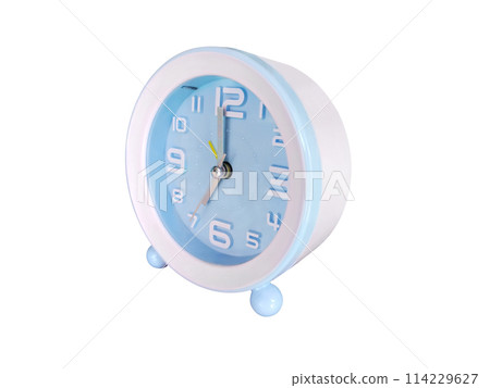 blue round alarm clock white on a white background blue round alarm clock white on a white background 114229627