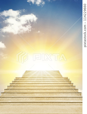 Concrete stairs leading up towards light. Concept of hope and bright future Concrete stairs leading up towards light. Concept of hope and bright future 114229660